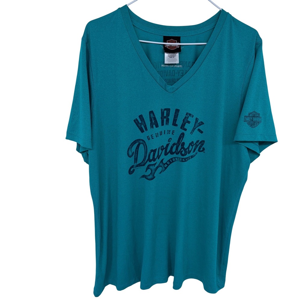 Harley Davidson Motorcycles‎ V Neck T Shirt Womens 1X Teal Blue Biker